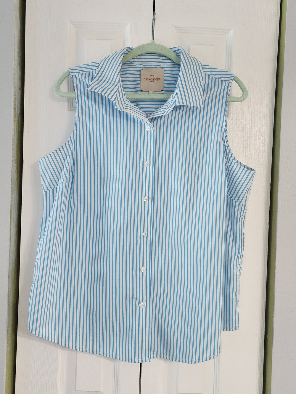 Casa Blanca Sleeveless Blue & White Striped Button-Down Shirt